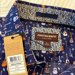 Johnston & Murphy Navy Guitar Print Casual Shirt